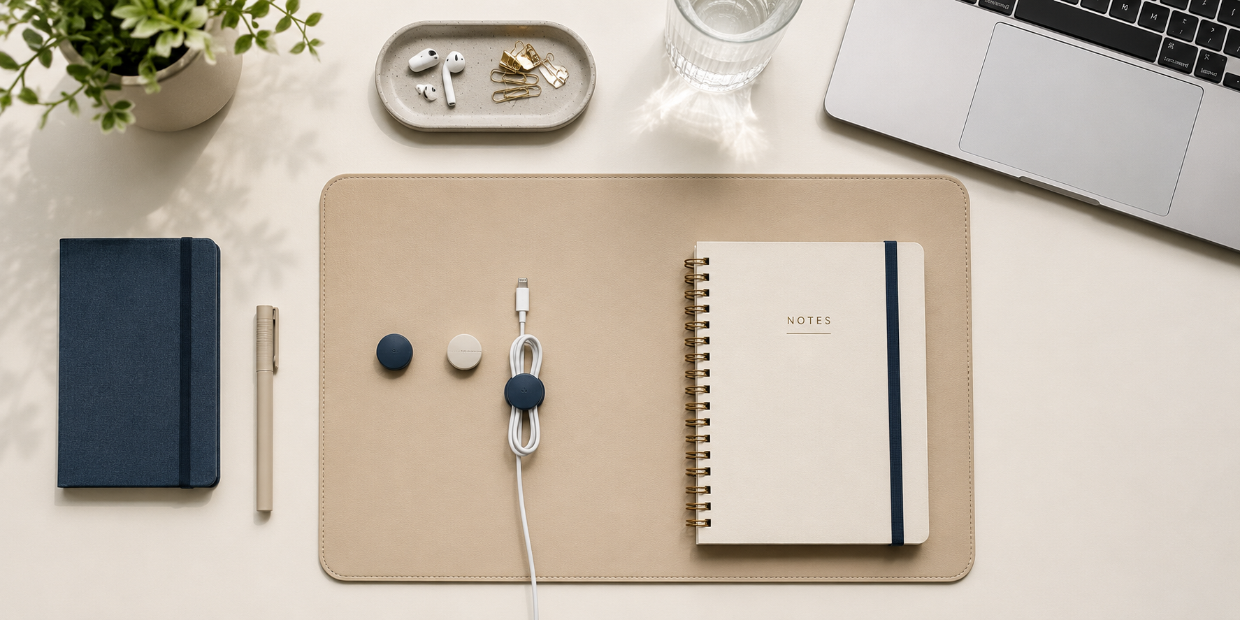 Everyday desk organizers and cable tools on a clean workspace